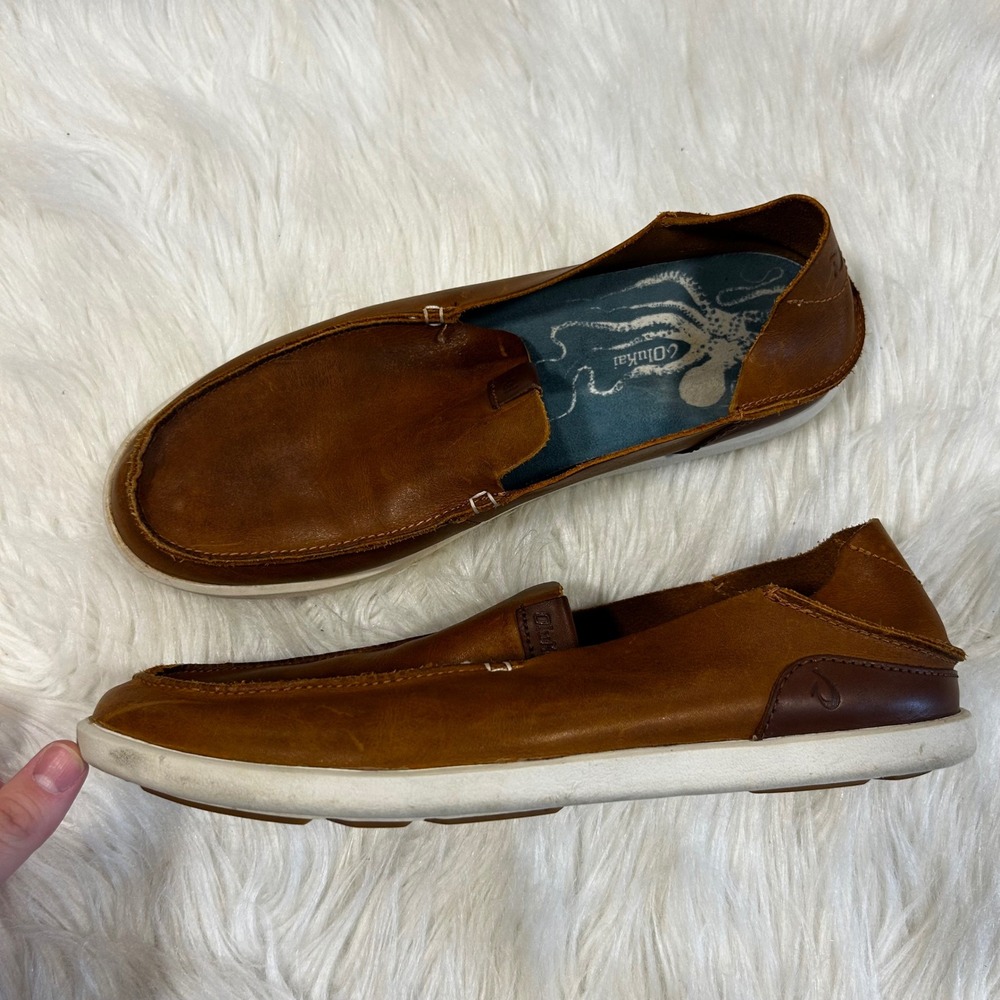 OluKai Nalukai Slip On Mens Brown Leather Loafer Shoes Size 8.5 - Picture 4 of 8